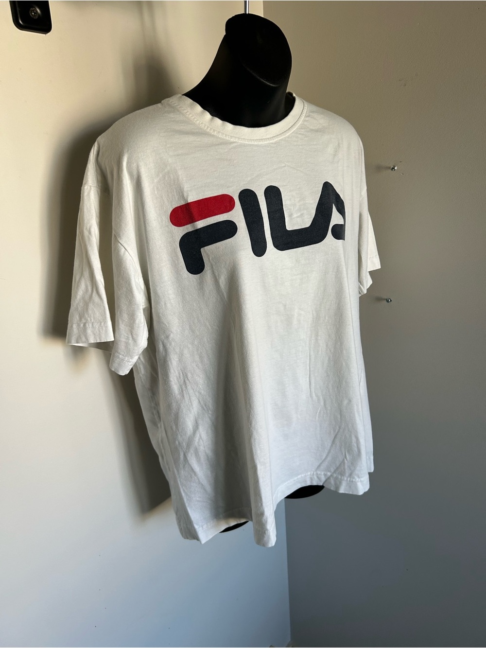 FILA White Short Sleeve Tee with Red and Navy 100% Cotton